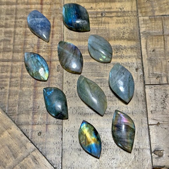 Natural Labradorite Leaf Shaped Cabochons - Picture 1 of 4